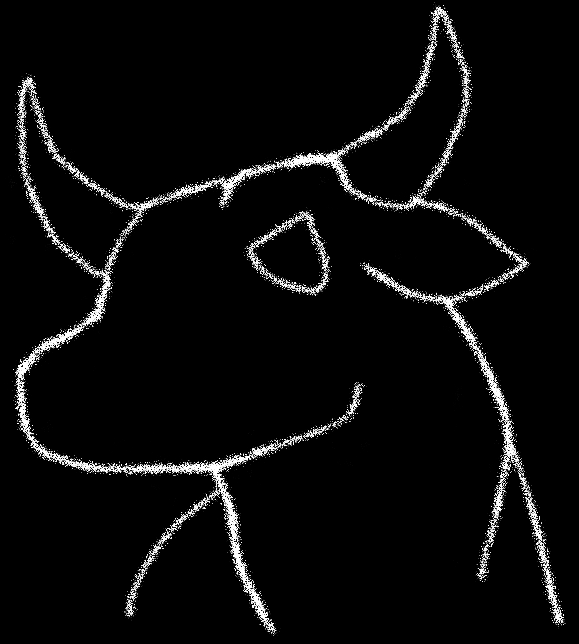 Boustrophedon Ox Spray-Paint-Style White Outline On Black Background Logo